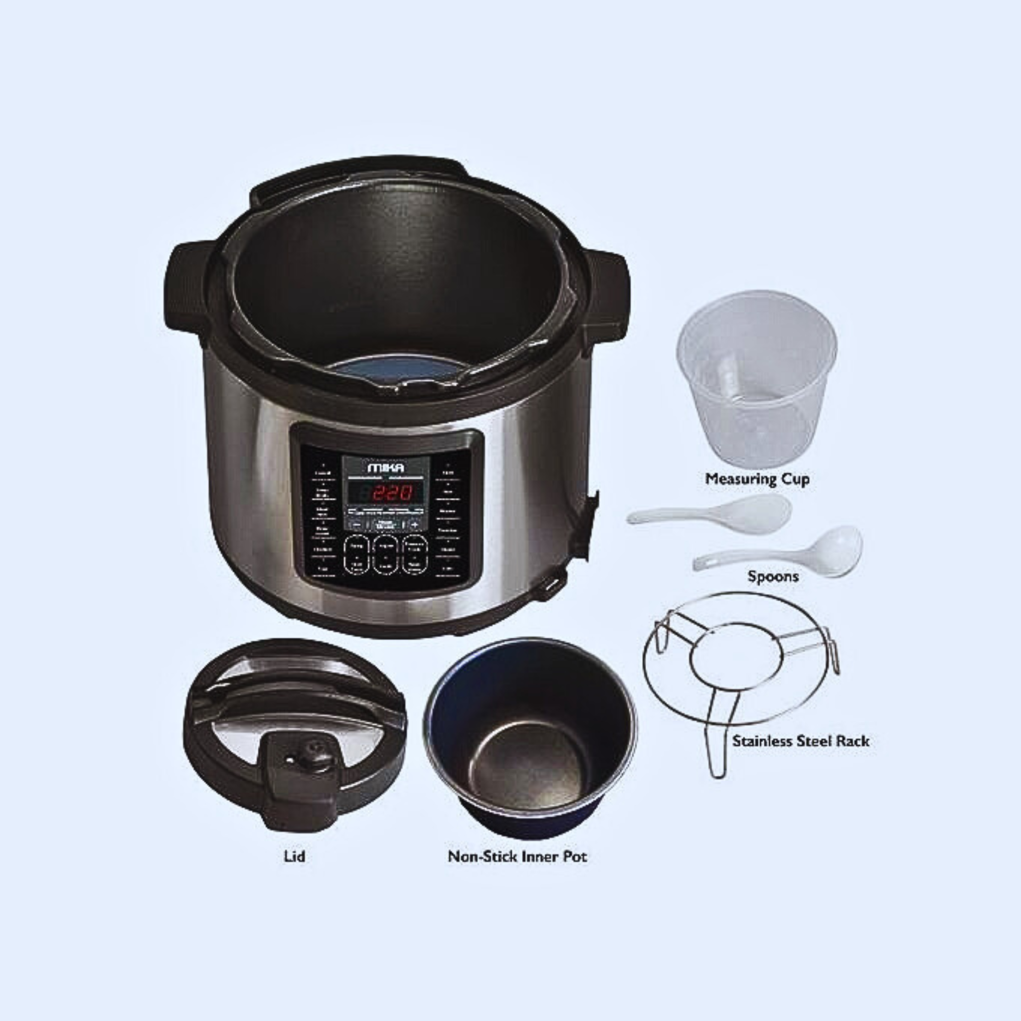 Mika 6L Smart Electric Pressure Cooker, Stainless Steel